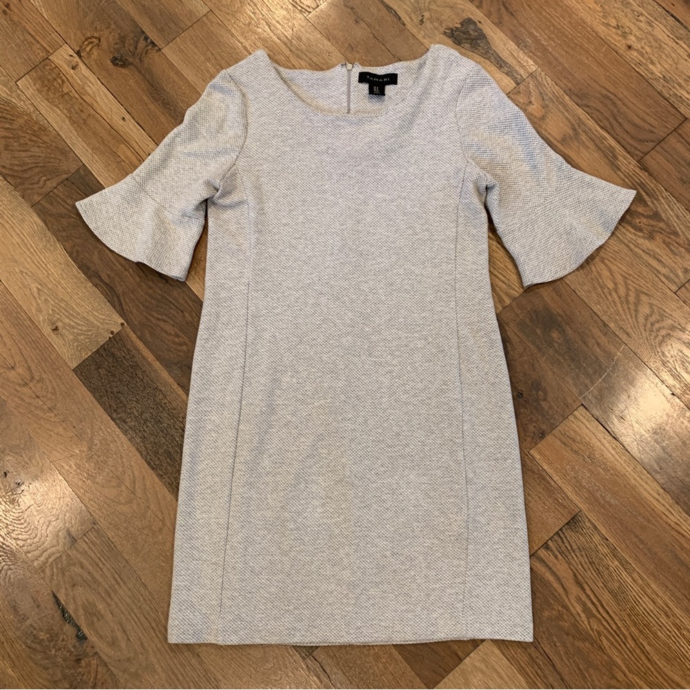 Tahari Womens Gray Round Neck Bell Ruffle Sleeve Dress Size 4 - Picture 3 of 10